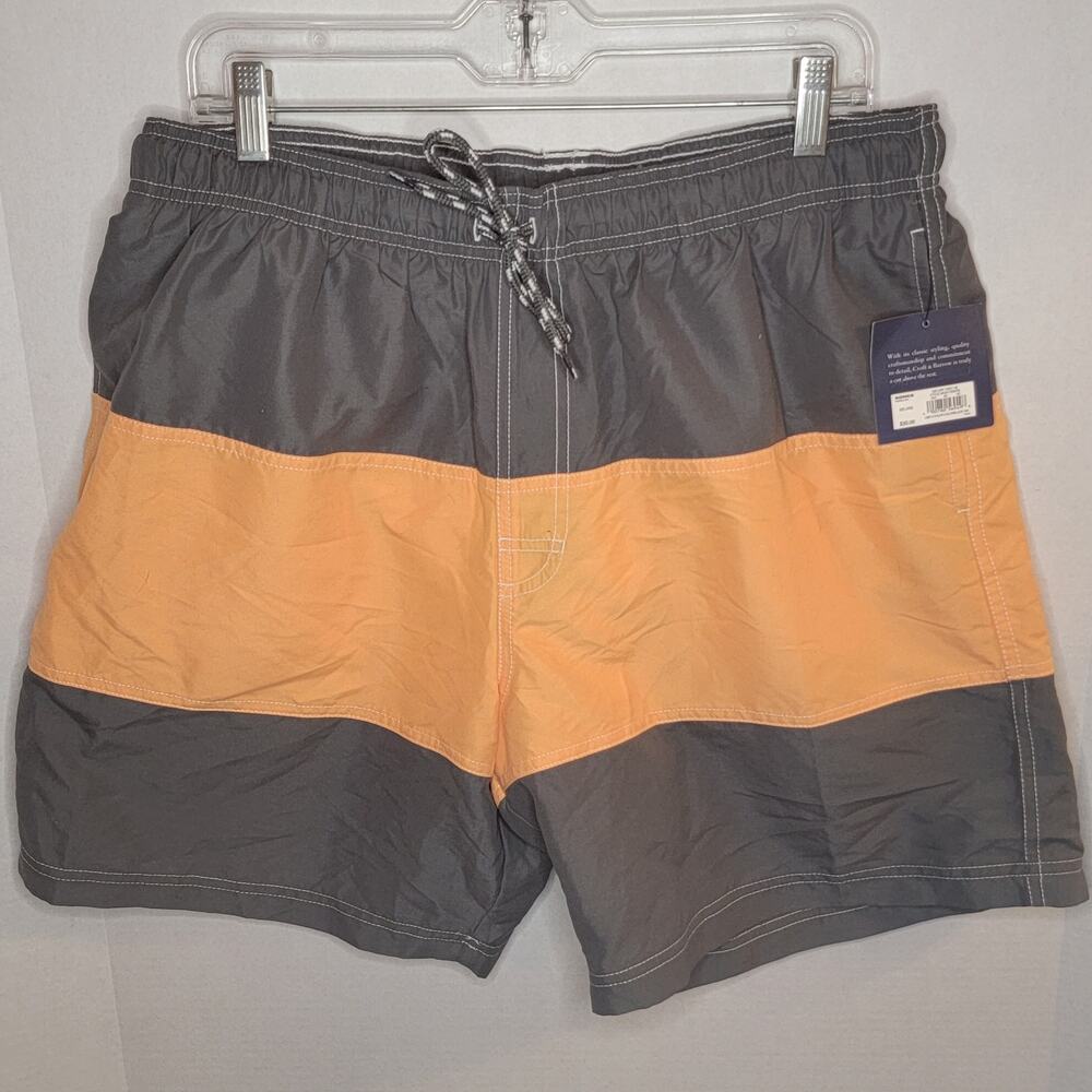 Croft & Barrow NWT Swim Shorts L Trunks Mens Pockets Gray Orange Lined New Large